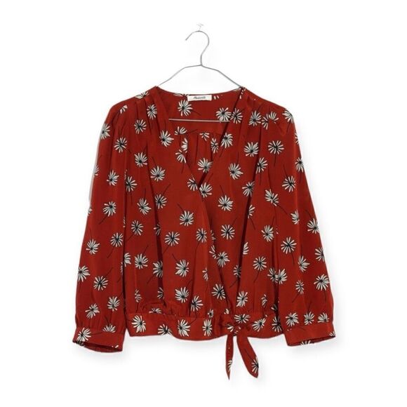 Madewell Wrap Silk Blouse In Fresh Daisies Top Size Extra Small - Picture 2 of 9